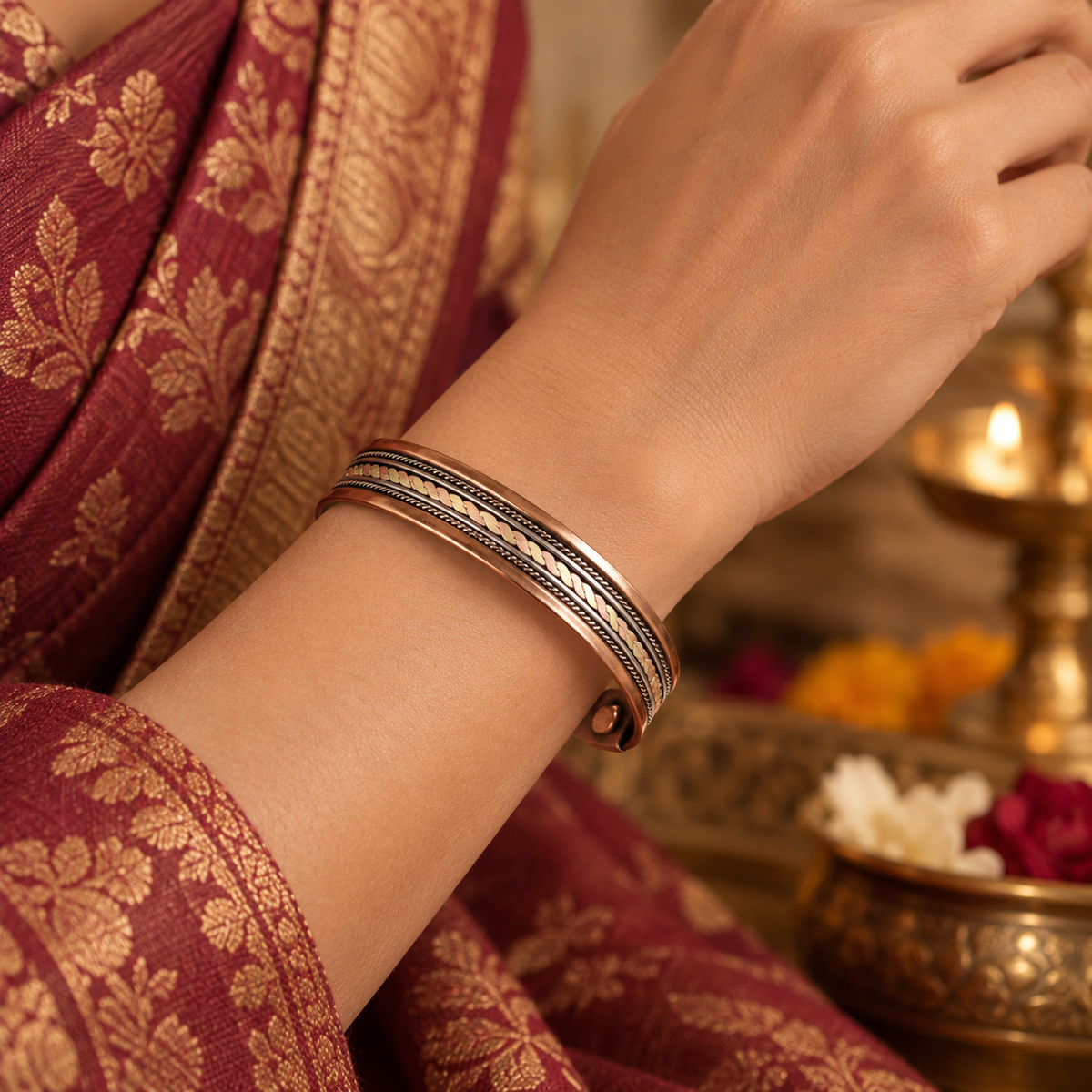 Brazalete Abierto de Cobre para Estilo Bohemio