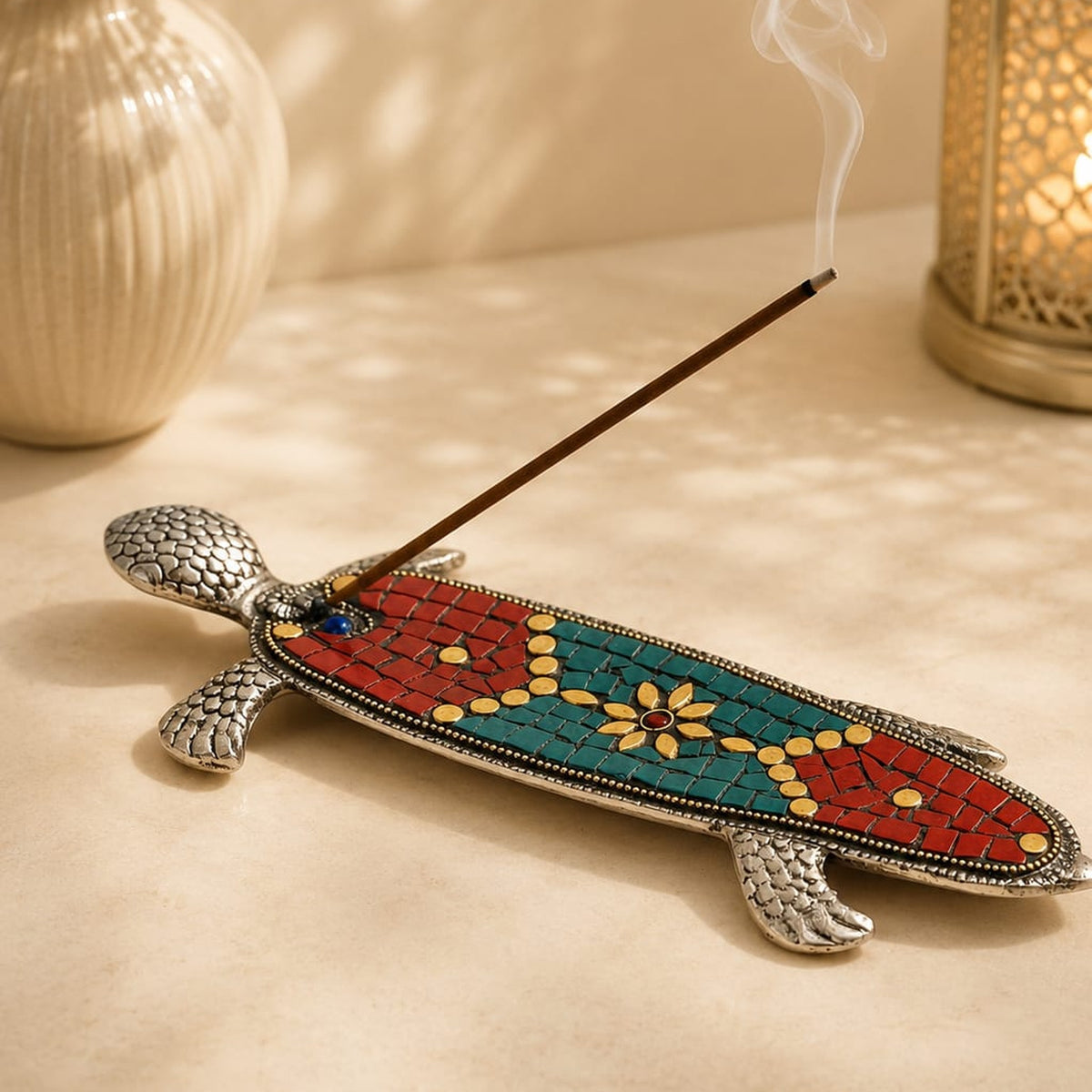 Porta Incienso Tortuga con Mosaico Decorativo