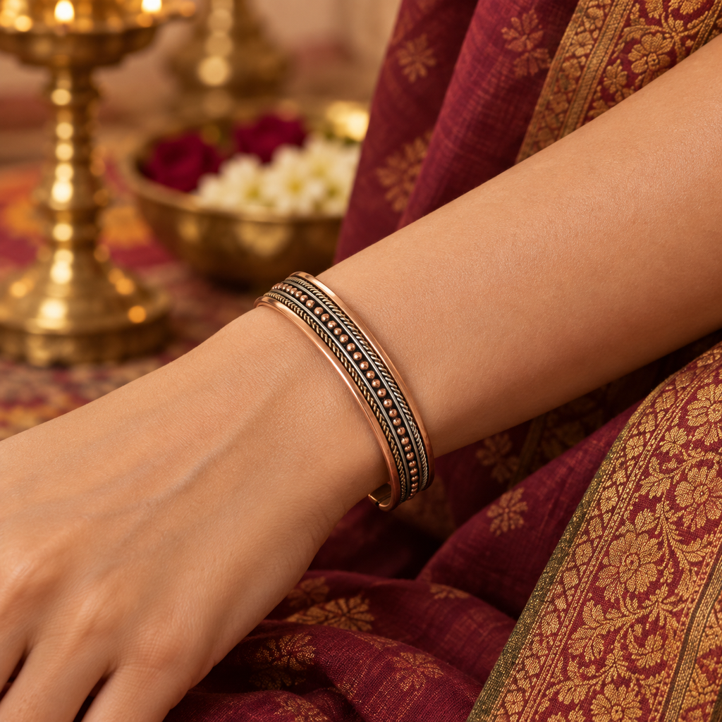 Brazalete de Cobre Puro con Detalles Trenzados